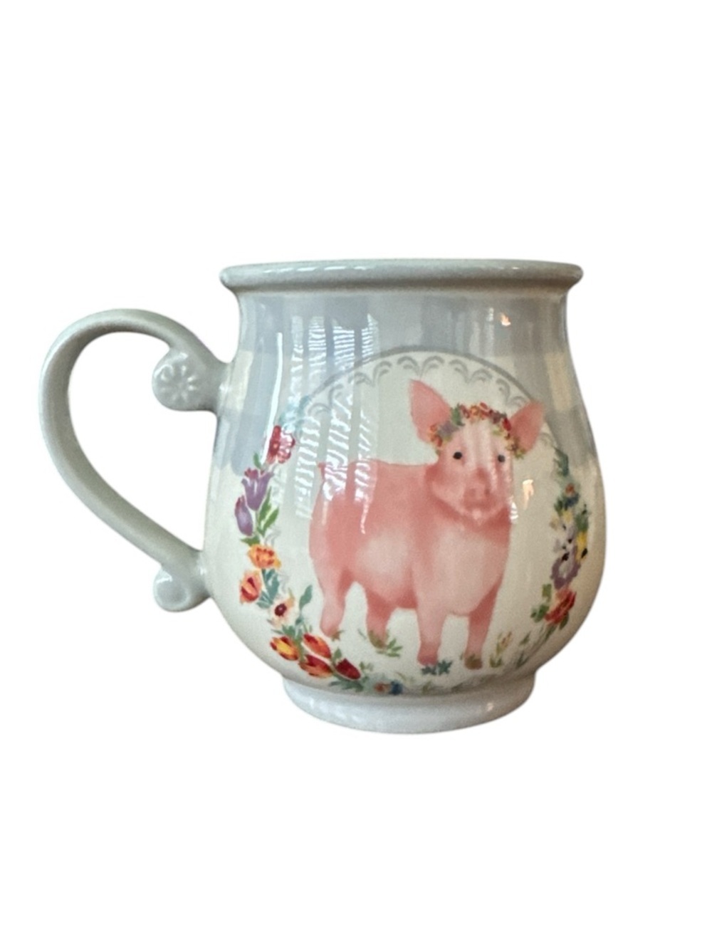 The Pioneer Woman Gray Gingham Pig Decal Country Chic Ceramic Coffee Tea Mug Cup - Picture 3 of 8